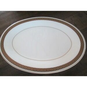 New MIKASA Pembrook CAG16 Black Gold Bone China Small Oval Serving Platter